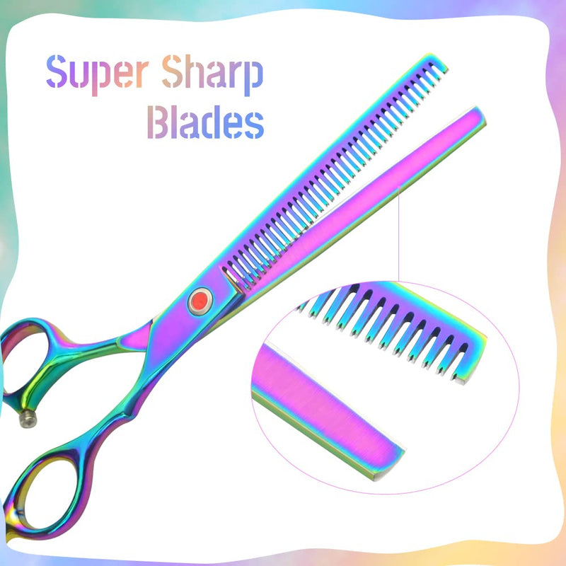 LILYS PET HIGH-END SERIES Japan 440C Stainless Steel Professional Pet Grooming Scissors Set,Rainbow Color,Cutting&Thinning&Two-way Curved shears Set (8.0") - PawsPlanet Australia