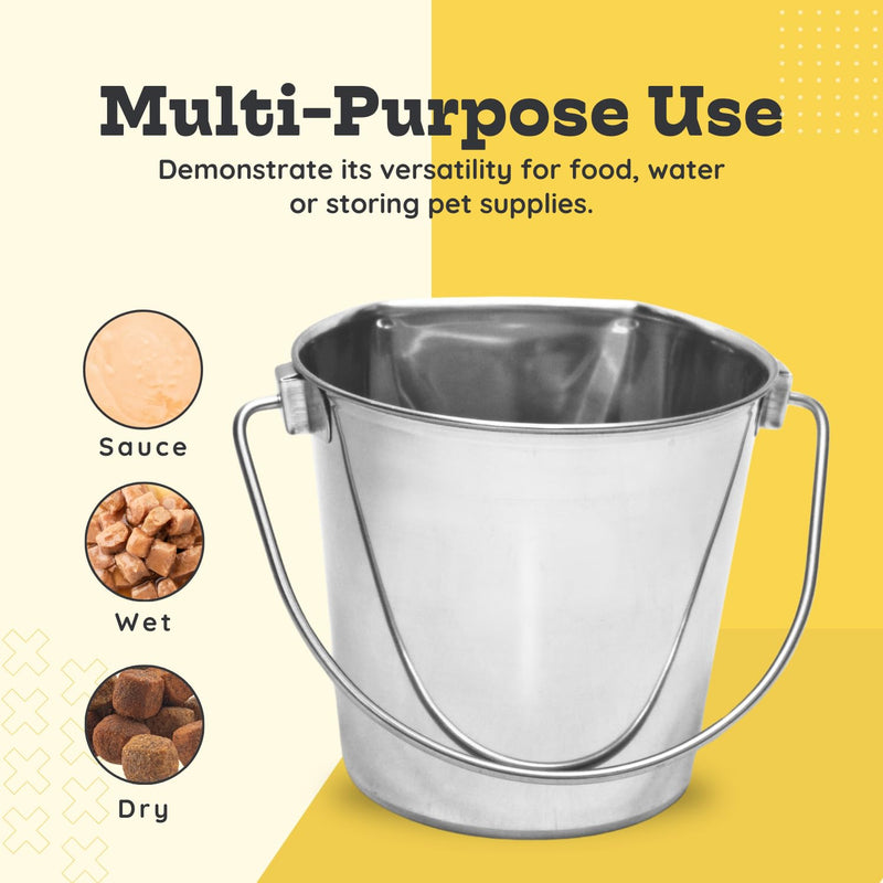 9 Quart Stainless Steel Flat Side Bucket | Durable Heavy Duty Food & Water Feeding Pails for Dog Goat Sheep horse | Fits kennels Cage Critter Crates Hanging Pet Pail | Multipurpose Bucket 9 Quarts - PawsPlanet Australia
