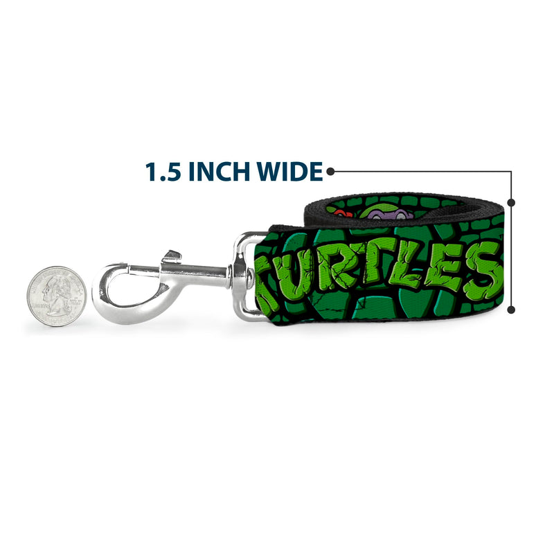 Dog Leash TMNT Ninja Turtles Group Faces Turtle Shell Black Green 6 Feet Long 1.5 Inch Wide 6 Feet Long - 1.5" Wide