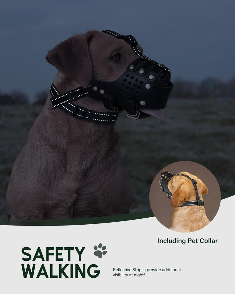 Dog Muzzle, Leather Basket Soft Muzzles Medium Large Breeds, Pitbull Dog Muzzle Amstaff Staffordshire Terrier, German Shepherd Dalmatian Doberman Adjustable (L) Black L - PawsPlanet Australia
