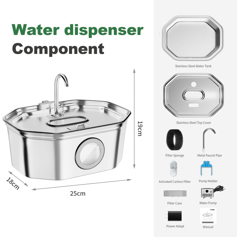 Cat Water Fountain Stainless Steel 108oz/3.2L, APAUK Automatic Pet Fountain Dog Water Dispenser with Water Level Window, Quiet Cat Fountain for Drinking, Inside with Replacement(4 Filters&4 Sponges) Cat Fountain 4 Filters + 4 Sponges - PawsPlanet Australia