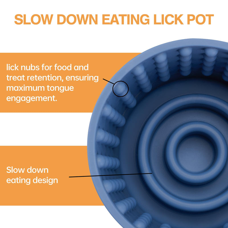 Dog Slow Feeder Lick Bowl, Anxiety Relief Dog Licking Mat Treat Dispenser, Non-Slip Anti-Choking Slow Eating Dog Lick Bowl for Small Medium and Large Breed Dogs, BPA Free Silicone M-L Dark Blue - PawsPlanet Australia