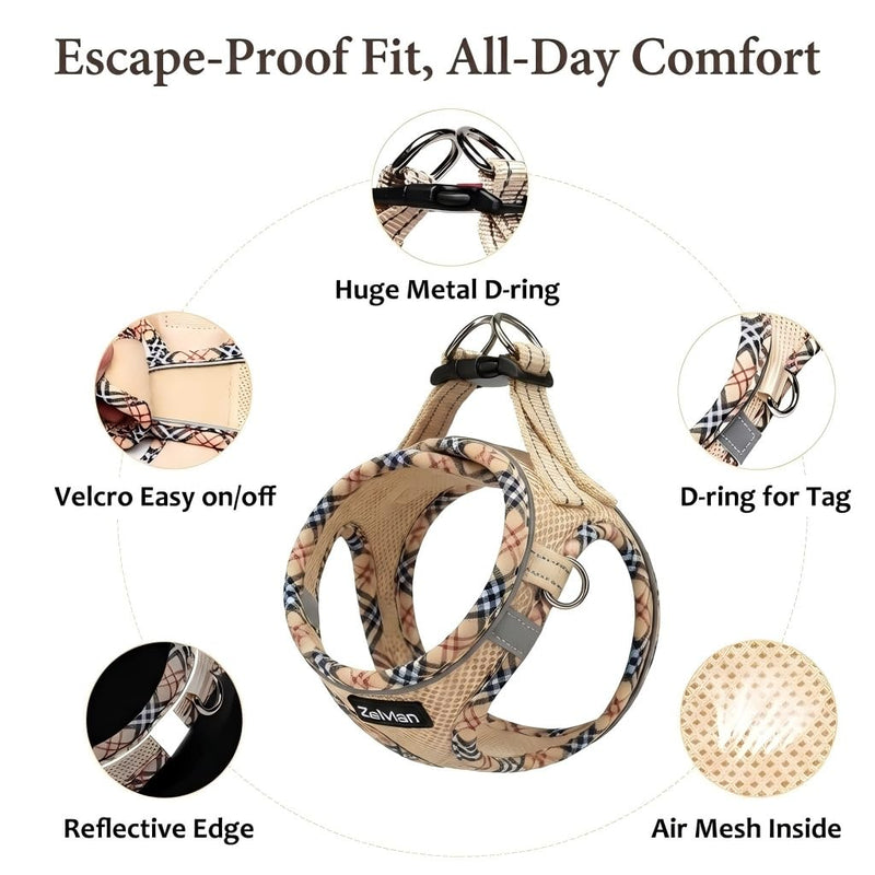 Cat Harness and Leash Set for Walking, Escape Proof Adjustable Soft Mesh Kitten Harness with Reflective Strips, Breathable No-Choke Pet Vest for Small Cats or Puppies(Beige,XS) Beige XS