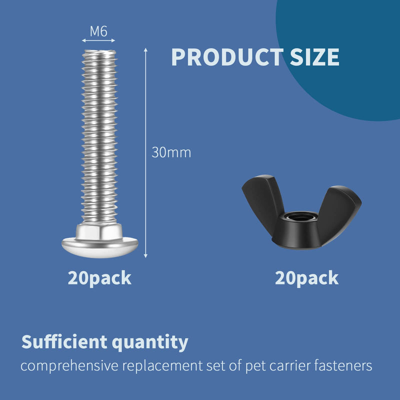 Therwen 20 Set M6 Pet Carrier Fasteners Set Dog Kennel Replacement Screws and Bolts Butterfly Nuts Dog Kennel Bolts Hardware Replacement Kit for Pet Carrier(Black) black - PawsPlanet Australia