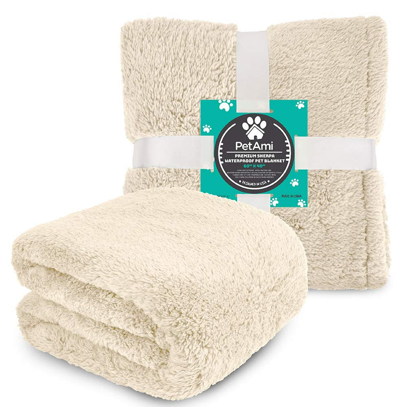 PetAmi Fluffy Waterproof Dog Blanket for Medium Large Dogs, Soft Warm Pet Sherpa Throw Pee Proof Couch Cover, Reversible Cat Bed Blanket Sofa Protector, Plush Washable Pad (Beige Cream, 40x60) Large (40x60) Beige - PawsPlanet Australia