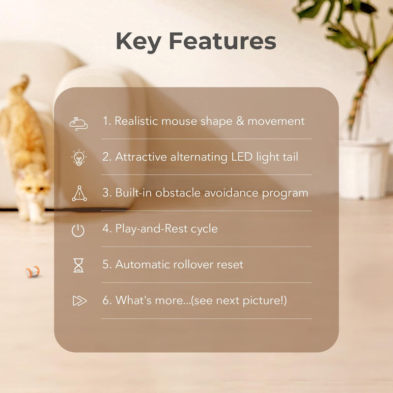 Cheerble Interactive Cat Toys for Indoor Cats, Automatic Cat Toy with LED Lights, Wicked Mouse Toys, Kitten Toys, Pet Toys, Smart Electric Cat Toy, USB Rechargeable, Auto On/Off… (Yellow) Yellow - PawsPlanet Australia