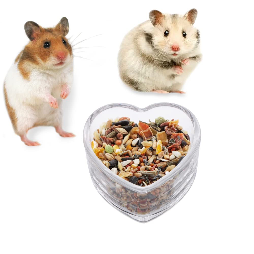 Hamster Transparent Glass Food and Water Dish Cute Heart-Shaped Feeding Bowl for Hamster Hedgehog Small Pet