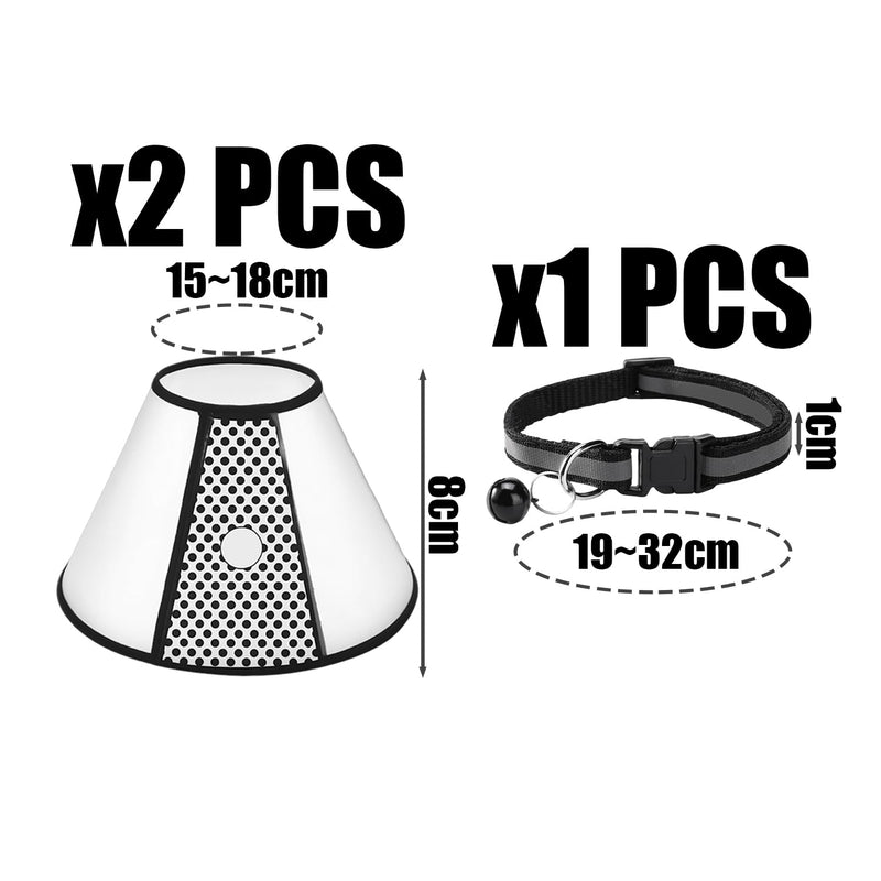 Pack of 2 Polka Dot Protective Ring and 1 x Black Collar, Practical Anti-Bite and Anti-Leak Cover for Pets, Suitable for Post-Operative Care Scenarios for Pets
