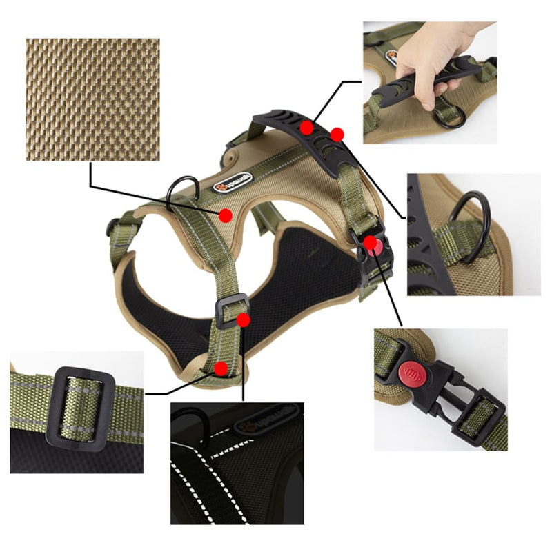 Tactical Dog Harness and Leash Set for Extra Large Dogs, No Pull Heavy Duty Pet Vest Collar with Handle, Reflective Walking Harnesses with Leashes, Anti Escape Chest Collars for Puppy XL KHAKI GREEN SET - PawsPlanet Australia