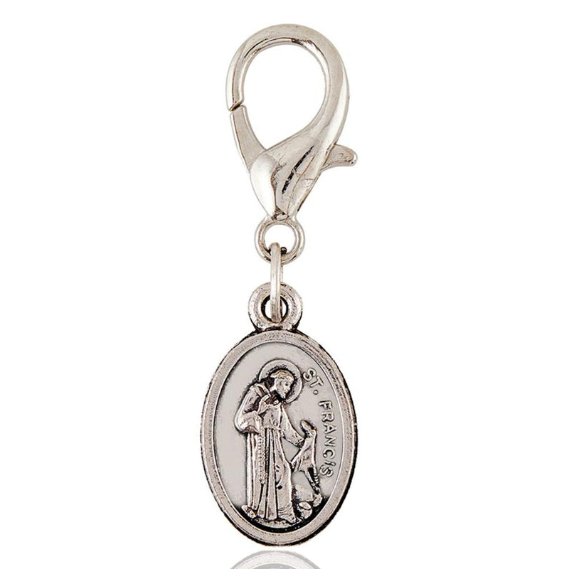 St. Francis/St. Anthony Collar Charm, Small Pendant for Dog Tags, God Protect My Pet Clip On Medal, 1 ½ Inches