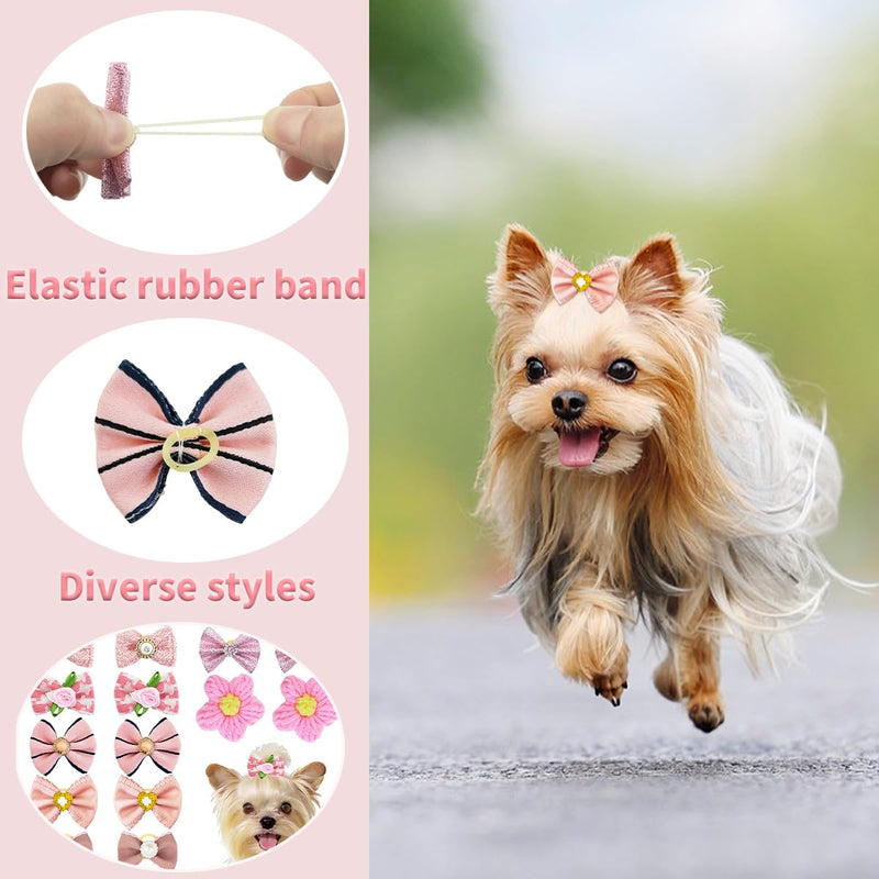 20Pcs Small Dog Hair Bows with Rubber Bands Flower Ball Bowknot Top Knot Hair Ties Cute Puppy Hair Accessories for Pets Cats Yorkie Hair Grooming(Pink and Orange) Pink and Orange - PawsPlanet Australia