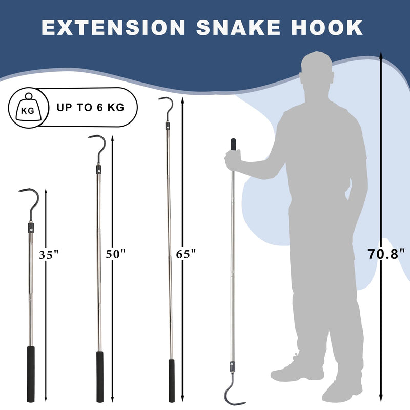 Snake Hook Heavy Duty, 35"-65" Snake Reptile Hook Rubber Tip for Rattlesnakes Ball Python Rattle Cobra Removal Non Slip Foam Handle Stainless Steel - PawsPlanet Australia