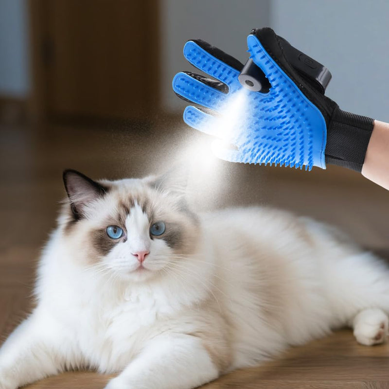 OneNine Upgrade Efficient Pet Hair Remover Glove, Cat & Dog Grooming Gloves for Shedding, Pet Steam Grooming Gloves, Deshedding Steam Glove, Upgrade Spray Cat Grooming Brushes (Blue) - PawsPlanet Australia