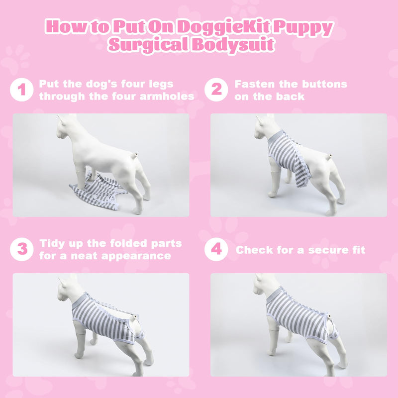 Dog Surgery Recovery Suit,Surgical Recovery Suit for Female and Male After Surgery, Dog Surgical Shirt,Puppy Onesie Bodysuit for Small Medium Dogs and Cat (Gray/White, S) Gray/White