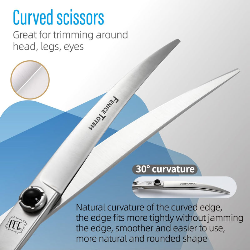 Dog Grooming Scissors: 7.5 inch Pet Curved Shears Made Of Japanese 9CR Advanced Stainless Steel Professional Grooming Scissors for Dogs Cats and Other Pets - PawsPlanet Australia