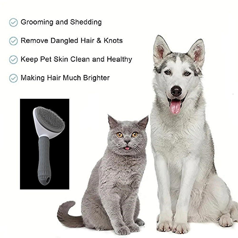 Pet Grooming Brush For Cats & Dogs Self-Cleaning Slicker Brush Hair Removal Comb Gentle De-shedding Grooming Tool - PawsPlanet Australia