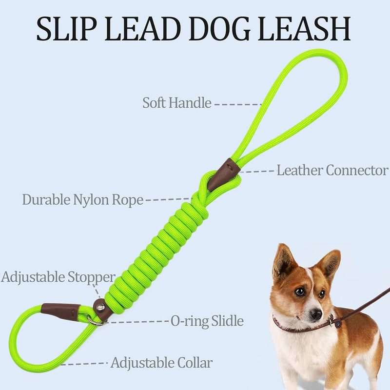 MayPaw Slip Lead Control Leash for Dogs No Pull, 13+ Colors Classic Dog Lead 7 FT Pet Slip Leash, 1/4” Rope Leashes for Small Medium Animals (7ft*1/4", Green) 7ft*1/4" - PawsPlanet Australia