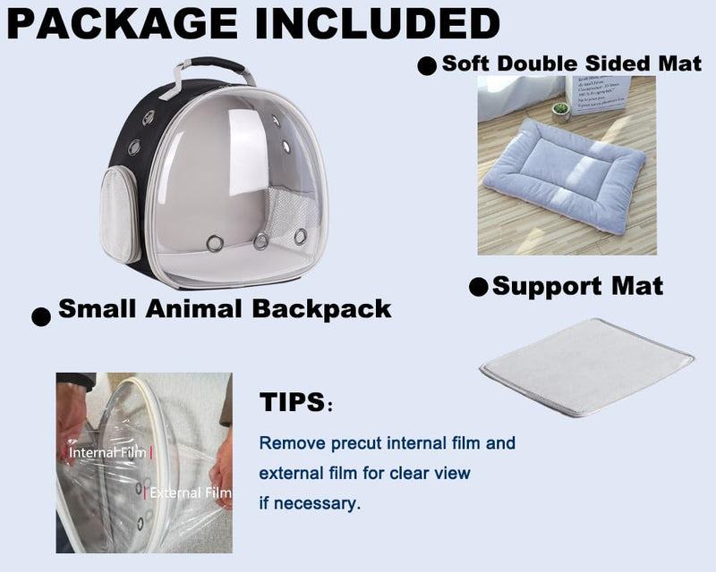 Portable Small Animal Backpack Travel Breathable Pet Carrier Bag Cages for Guinea Pig, Rabbit, Bearded Dragon, Squirrel, Tortoise, Bird, Lizard, Sugar Glider Black - PawsPlanet Australia
