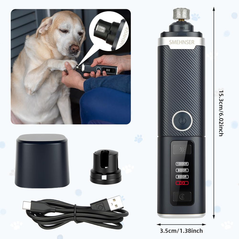 Dog Nail Grinders Upgraded Super Silent Cat Claw Nail Clippers 3-Speed Electric Pet Electric Nail File Nail Scissors Nail Trimmer File with 2 LED Lights for Small to Large Dogs(Navy Blue) Pet Nail Filer-m8-navy Blue - PawsPlanet Australia
