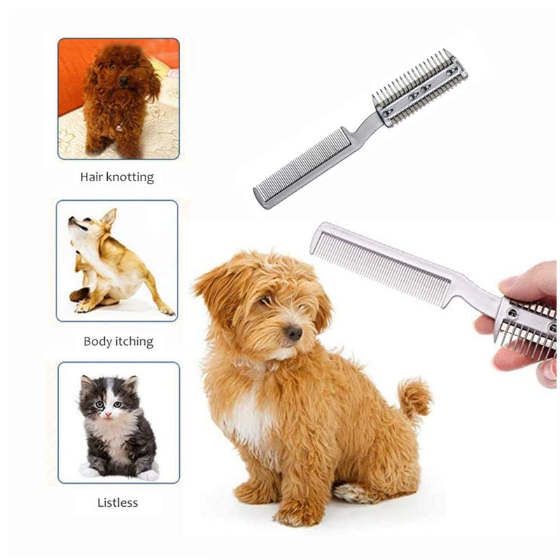 2Pcs Razor Comb for Dogs Cats with Extra Blades Double Sides Pet Razor Comb Trimming & Grooming Hair Cutter Comb Trimmer Grooming Comb for Dog Cat (Silver) Silver - PawsPlanet Australia