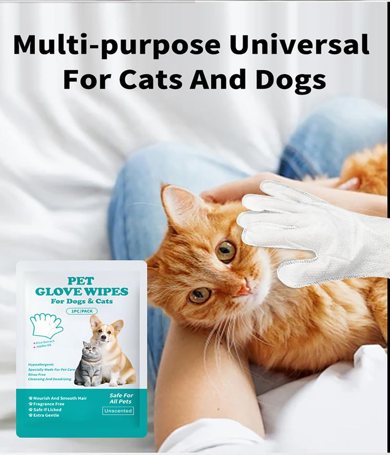 AQUASAFE Pet Bath & Cleaning Gloves for Allergy Prevention & Deodorizing | Thick, Moisturizing Wipes with Aloe & Vitamin E | No Rinse Needed for Daily Care, Travel, Grooming (6PCS) 6PCS - PawsPlanet Australia