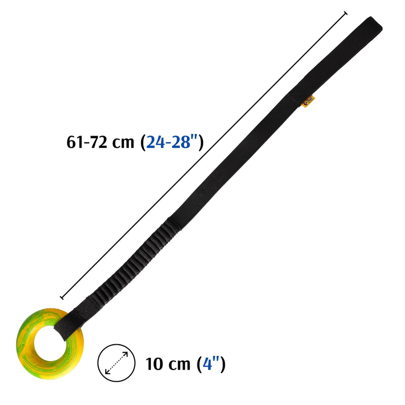 Dingo natural rubber puller for dog tug toy ring with bungee strong shock tugger, long toy for dog training, agility sport, tug of war, handle 24-28in random color 15674 24-28" - PawsPlanet Australia