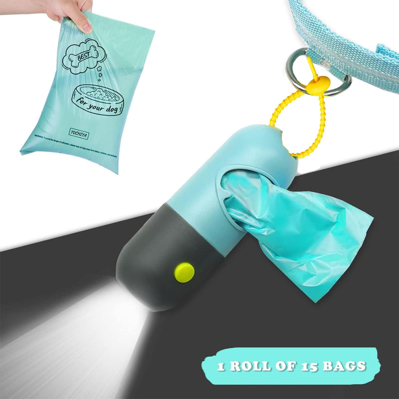 Dog Poop Waste Bags Holder with LED Flashlight|Cute Doggie Poo Bags Dispenser for Pet Leash|Trash Waste Bags Carrier with Potty Bags Clip Fastener LR44 Button Cells Included(2 Pack) (Crystal Blue) 1 Count (Pack of 2) Crystal Blue - PawsPlanet Australia