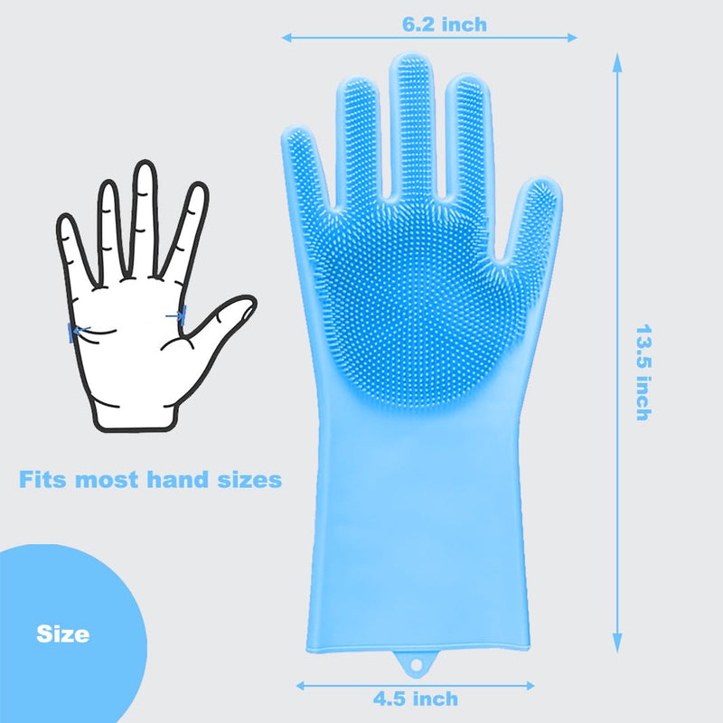 Pet Washing Gloves, Gentle Silicone Dog Bath Shampoo Shower Brush Grooming Mitts Waterproof, Massaging and Bathing Rubber Scrubber for Dogs & Cats - 1 Pair Blue - PawsPlanet Australia