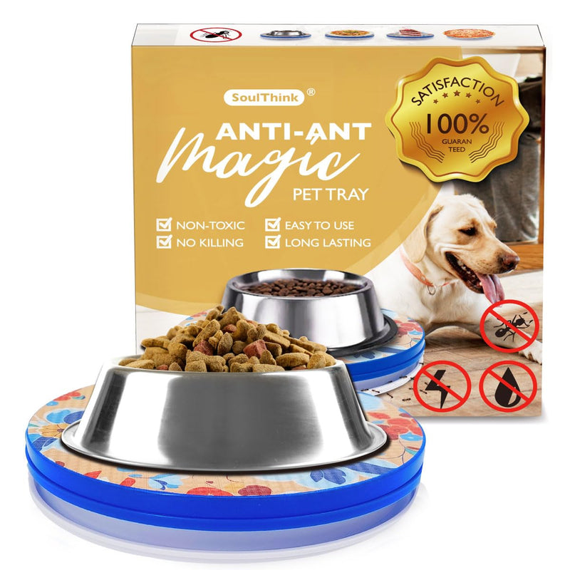 Ant Proof Cat Dog Bowl Tray - SoulThink x Simone Miller 2024 Collaboration Pet Food Dish Indoor No Chemical No Water Needed Different from Traditional Ant Trap (Orchid Flower) Orchid Garden