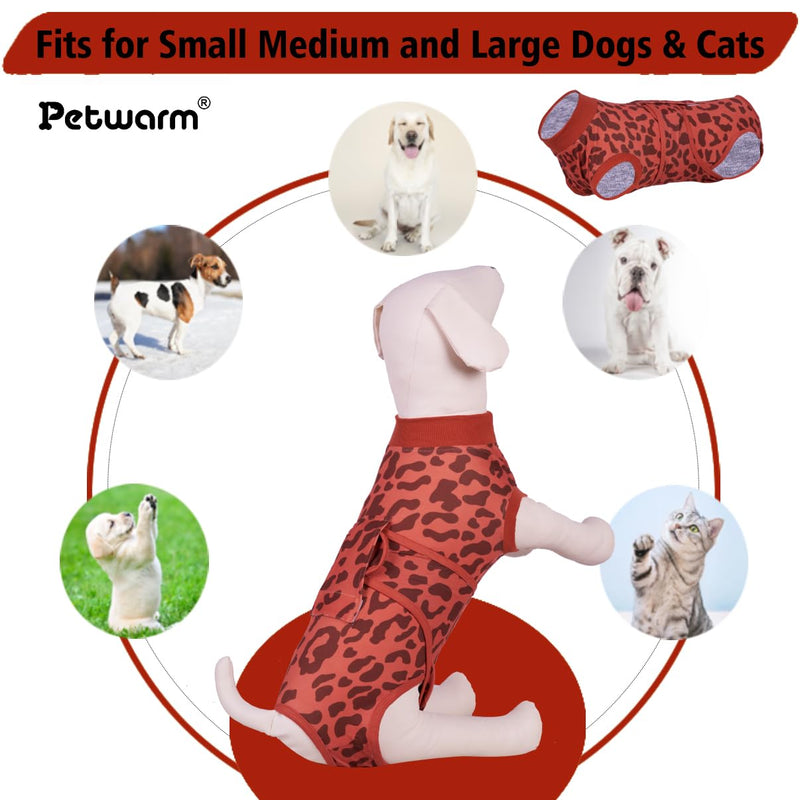 PetWarm Dog Recovery Suit, Surgical Suit for Dogs Female Spay Male Neutered, After Surgery Dog Onesie, Anti-Licking Dog Surgery Recovery Suit, Leopard Pattern, Red, S Small
