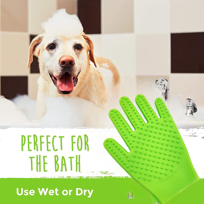 YOFANG Cat Gloves Bite Proof Pet Grooming Gloves for Dogs and Cats/Pet Cat Feeding Gloves, 4-in-1 Washing Dog Gloves and Hair Removal Gloves,Gentle Double-Side Brush Gloves,Green Large Green - PawsPlanet Australia