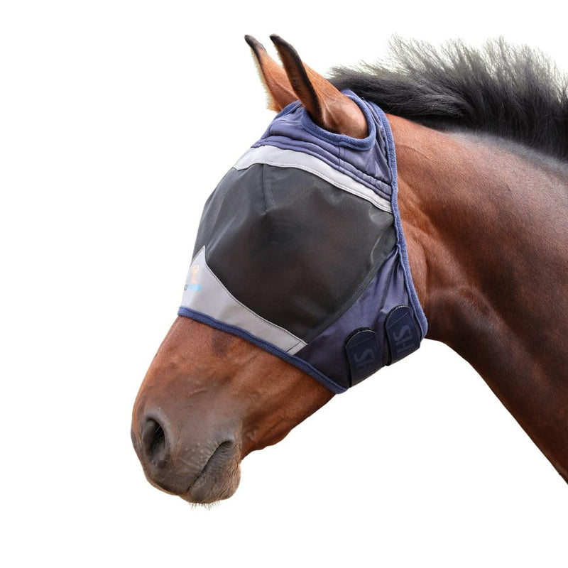Shires FlyGuard Pro Fine Mesh Fly Mask with UV Protection Navy/Full/Ear Hole Full