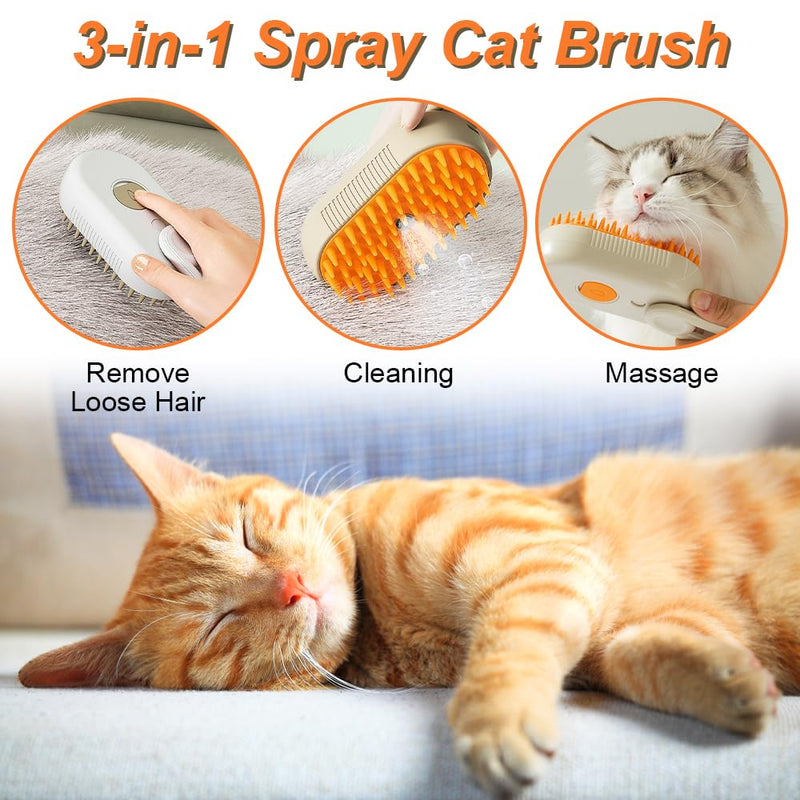 Cat Steam Brush for Shedding - 2025 New Cat Grooming Brush With Steam, Rechargeable Steam Pet Brush for Dogs and Cat,Anti-Static Steam Pet Brush,Massage, Cleaning, Shedding & Combing All In One Khaki - PawsPlanet Australia