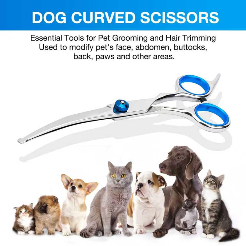Dog Grooming Scissors, 6.7in Stainless Steel Curved Scissors for Dog Grooming with Safety Round Tip, Professional Pet Cat Shears Trimming Clippers Shaver, Cleaning Cloth