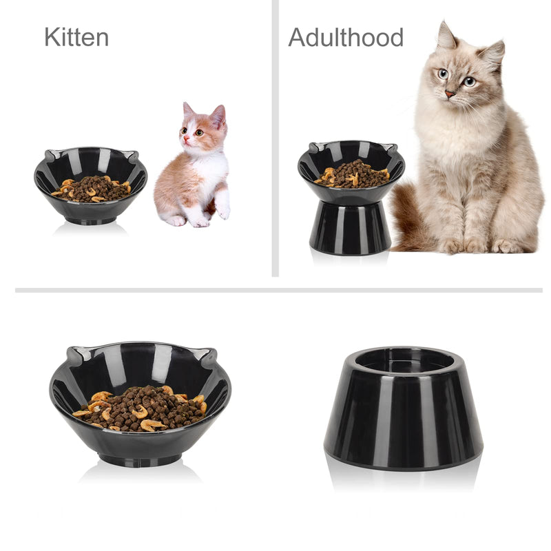 Raised Cat Bowl,15°Tilted Elevated Cat Bowls for Kittens，Anti Vomiting Cat Food Bowl，Cat Feeding and Watering Dishes for Cat and Small Dog Black