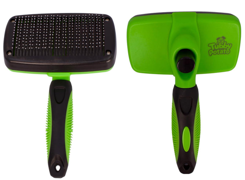 Tubby Potato™ Self Cleaning Slicker Brush - Deshedding Brush for Long and Short Haired Pets. Comfortable and Safe for Senitive Skin. Great for Dogs, Cats, and other Small Animals- Green - PawsPlanet Australia