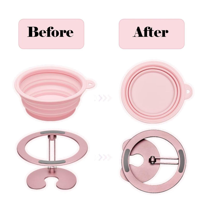 Collapsible Elevated Cat Dog Food Bowl, Portable Raised Pet Food Water Dish, Adjustable Tilted Food Feeder for Indoor Outdoor Cats Dogs, Whisker Friendly Cat Feeding Watering Dish for Travelling pink