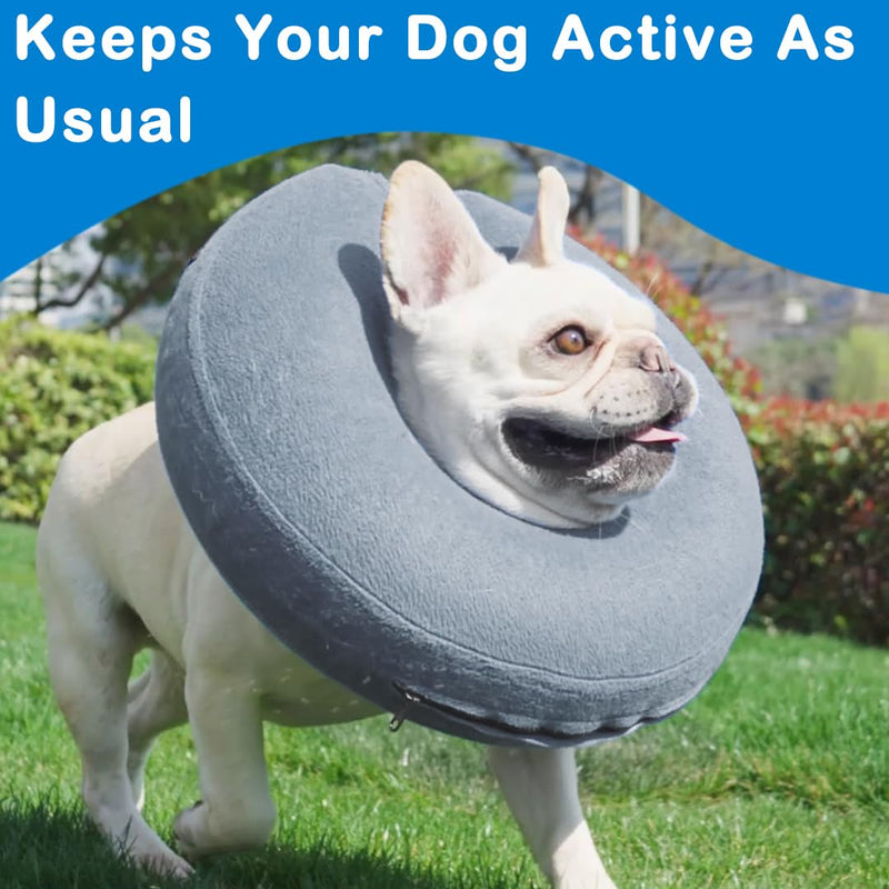 Inflatable Dog Cone Collar (L Size), Soft Dog Cone Blow-up Protective Recovery Collar, Pet Donut Collar, Comfy E-Collar After Surgery for Medium Large Dog to Prevent Biting Licking, Grey Light Grey Large [Neck: 13"-18"]
