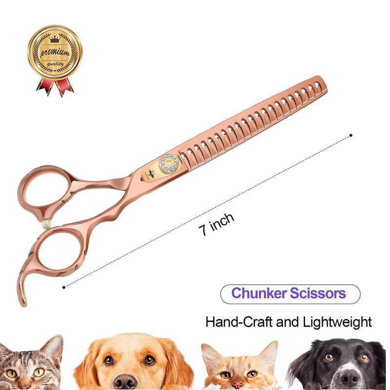 PURPLEBIRD 7 Inch 21-Teeth Chunkers Dog Grooming Scissors,Professional Safety Blunt Tip Trimming Shearing for Dogs Cats Japanese Stainless Steel Bronze 7in Chunker - PawsPlanet Australia