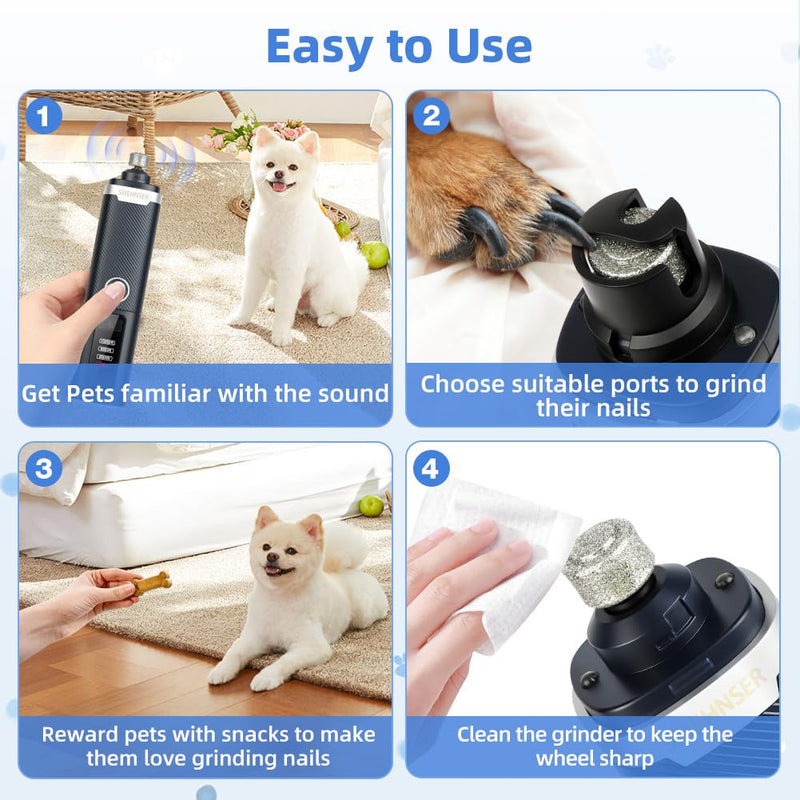 Dog Nail Grinders Upgraded Super Silent Cat Claw Nail Clippers 3-Speed Electric Pet Electric Nail File Nail Scissors Nail Trimmer File with 2 LED Lights for Small to Large Dogs(Navy Blue) Pet Nail Filer-m8-navy Blue - PawsPlanet Australia