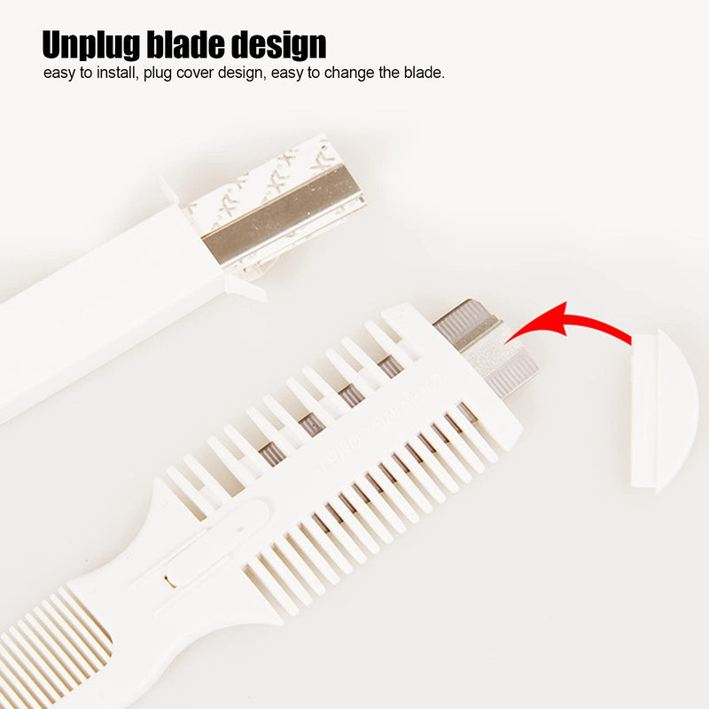 Split End Trimmer, 2 in 1 Hair Thinning Comb with 5Pcs Replacement Blade, Multifunctional Pet Hair Trimmer Comb with Plug Cover for Dogs, Cats, 8.7 x 1.6in, White