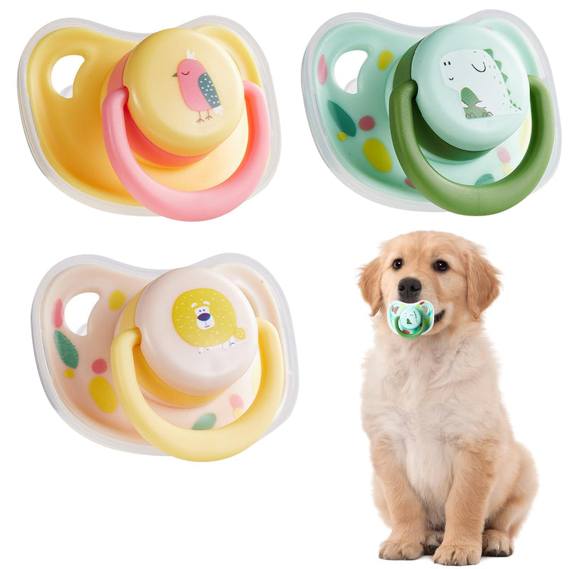 3PC Pet Dog Silicone Calming Pacifier, Small Dog Cat Chew Toy, Puppy Kitten Calming Pacifier, Animal Accessories Decoration, Pink/Green/Yellow