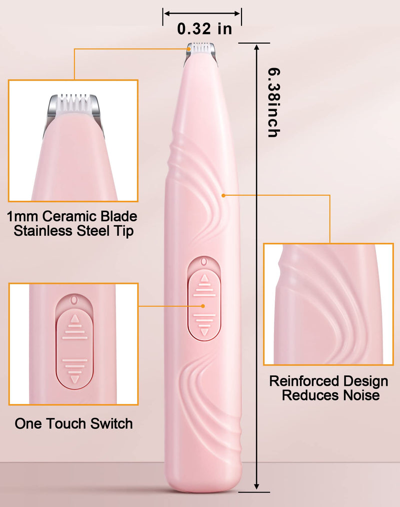LEYOUFU Dog Paw Trimmer for Grooming, Cordless Electric Small Pet Grooming Clippers Hair Trimmer for Dogs Cats, Low Noise for Trimming Pet's Hair Around Paws, Eyes, Ears, Face, Rump (Pink) Pink - PawsPlanet Australia