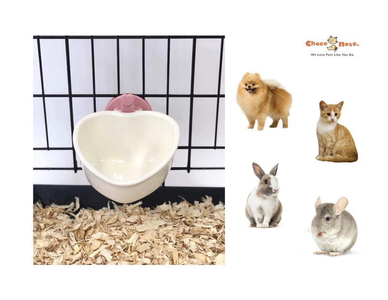 Choco Nose Patented Removable Heart Shaped Food Bowl for Dogs/Puppies/Rabbits/Cats/Guinea Pigs/Chinchillas/Birds -Water Dish for Small Pets or Animals - for Wire Cages or Crates Pink - PawsPlanet Australia