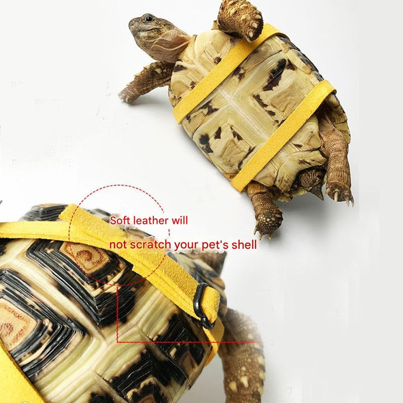 HQSSG Adjustable Tortoise Harness Leash – Soft Suede Strap & Stainless Steel Chain –Pet Turtle Leather Harness and Leash Harness Pet Walking Rope for Small Medium for Shells Up to 7.9"/15.7" Large Lemon Yellow - PawsPlanet Australia