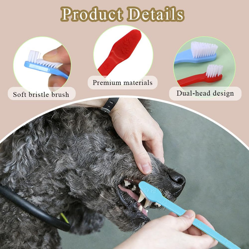 6 Pack Pet Toothbrush, Dual Headed Long Handle with Small Brush Head Teeth Cleaning Tool for Dogs, Cats, Puppy, Kitten and Most Pets Dental Care, Reduce Plaque Tartar(6 Color)