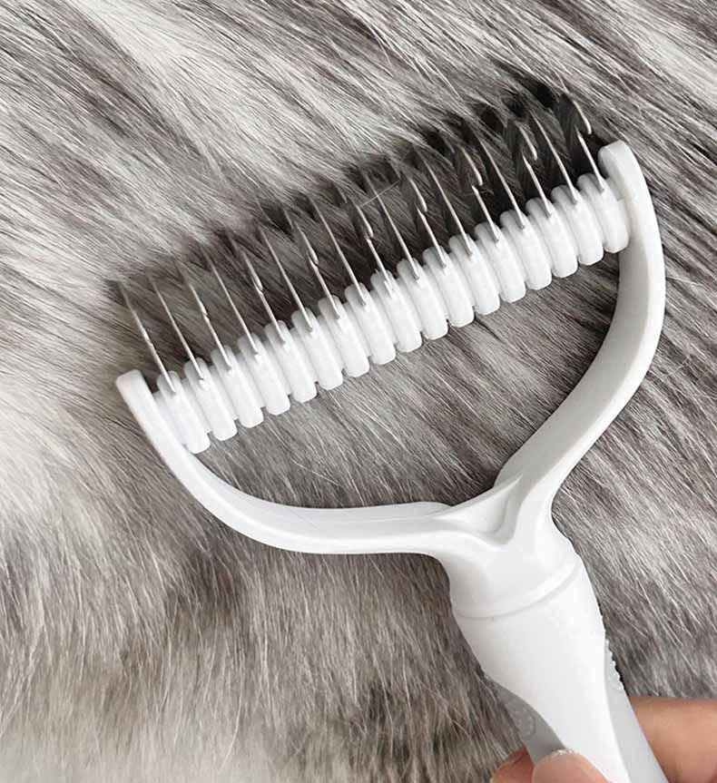 Dematting Comb for Dogs/Cats, 2-Sided Undercoat Detangler Brush for Shedding, Matted Hair & Fur Remover, Painless Pet Grooming Rake with Non-Slip Handle (Yellow,Large) Yellow Large