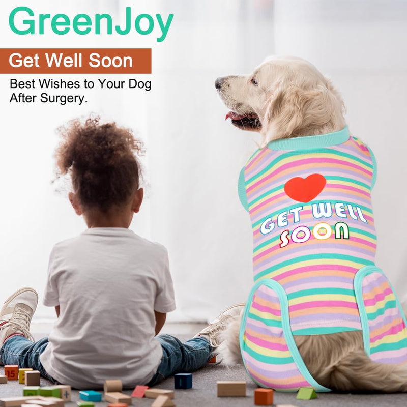 Get-Well-Soon Dog Surgery Recovery Suit - Soft Breathable Dog Onesie Post Spay,Neuter,E-Collar & Cone Alternative Dog Bodysuit for Small, Medium, Large Dogs (Green Stripes, XL) Green Stripes