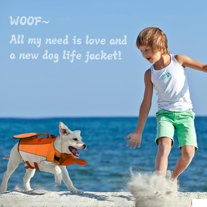EMUST Dog Swimming Vest, Dog Life Jackets, Ripstop Dog Lifesaver with Rescue Handle, Adjustable Dog Flotation Vest for French Bulldog, Dachshund, Corgi, Orange, M Medium - PawsPlanet Australia