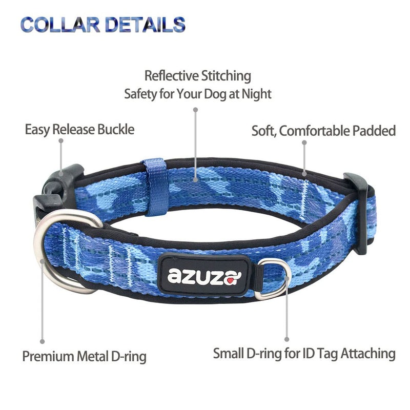 azuza Reflective Dog Collar and Leash Set with Airtag Holder, Blue Camo Padded Collar with Matching Clip Handle Leash for Small Dogs S (Neck: 11"-16") 1#Blue(Upgraded version) - PawsPlanet Australia